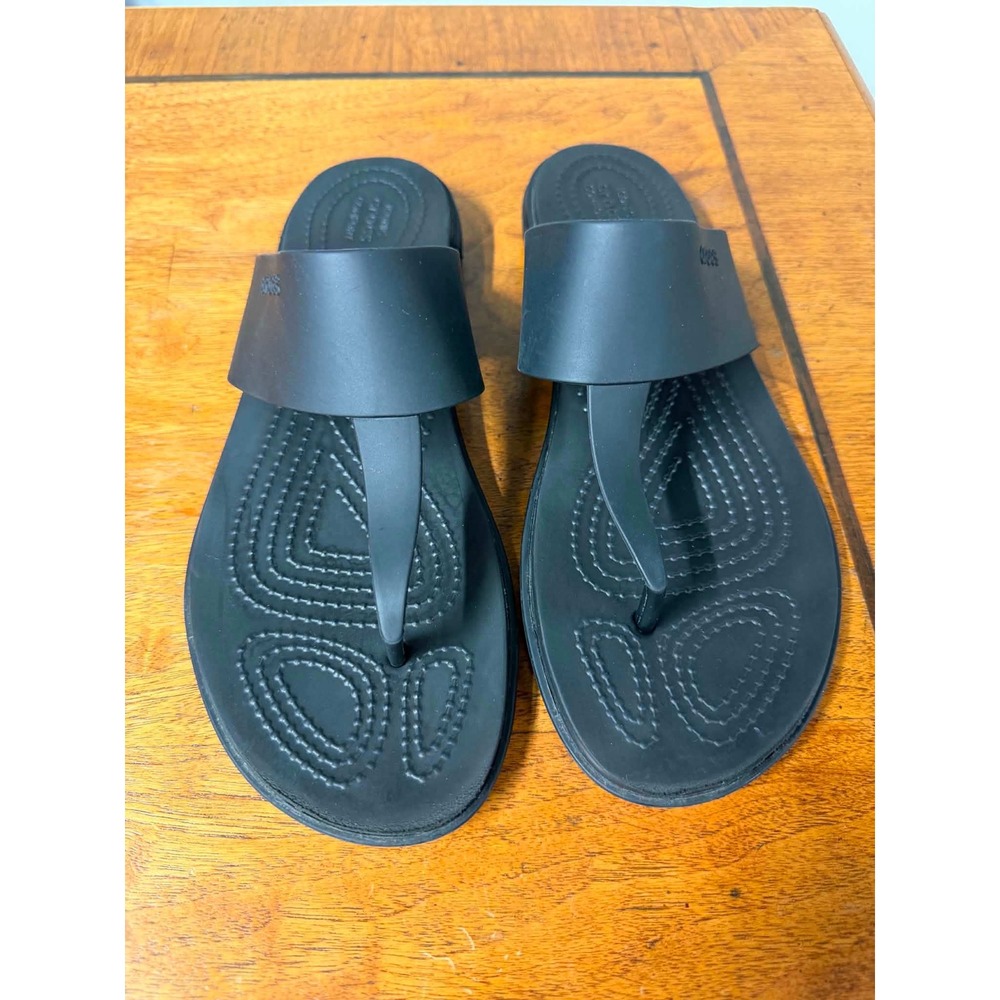 Crocs Womens 9 Black Serena Post Flip Sandals Minimalist Iconic Comfort Thong